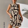 Women's High Neck Sleeveless Abstract Print Loose Fit Mid Waist Casual Mini Dress A Line Dress