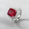 Xian Can Jewelry S925 Silver 9x11mm Pigeon Blood Red Pave Ring, European & American Style, Xiaohongshu Live.