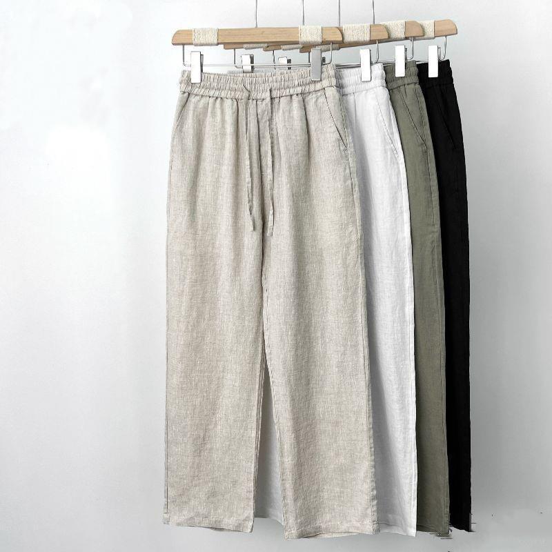 High-end Pure Linen Men's Pants, Summer Linen Pants, Men's Cotton and Linen Pants, Loose Wide-leg Straight Casual Trousers, Spring and Autumn