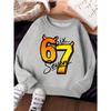 Kids Unisex Crewneck Sweatshirt, Cartoon Devil Horn 67 Six Seven Print Long Sleeve Pullover, Soft Casual Sweatshirt for Boys Girls Over 4 Years Old