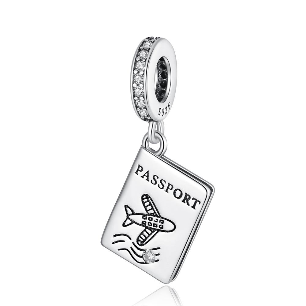 

S925 Silver DIY Beaded Charm Pendant Fashion Travel Theme Airplane And Landmark Decoration Accessory