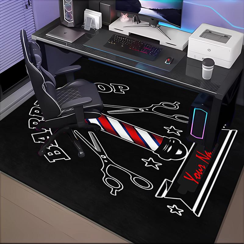 1PC Custom Name Barber Shop Theme Floor Mat Ideal for Living Room, Game Rooms, Office, Bedroom Floor Mat Design
