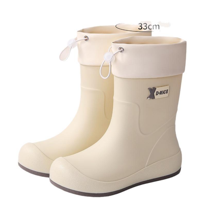 Simple White Campus Wind Glue Shoelaces Waterproof Shoes Rain Shoes Khaki Rain Boots Urban Commuter Non-slip Women's Water Boots