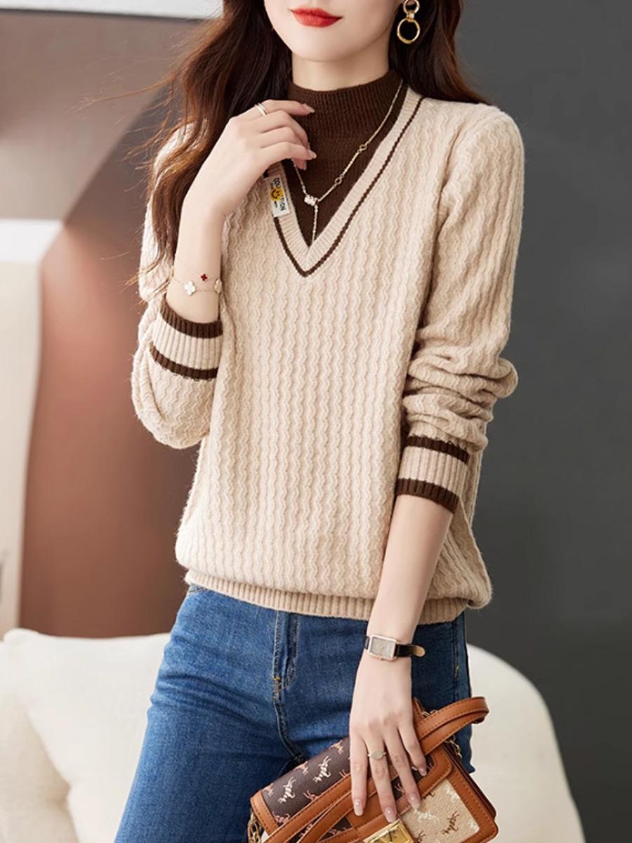 

Модный женский вязаный свитер из двух частей в ленивом стиле – мягкий, липкий и уютный для осени/зимы One Size абрикосовый