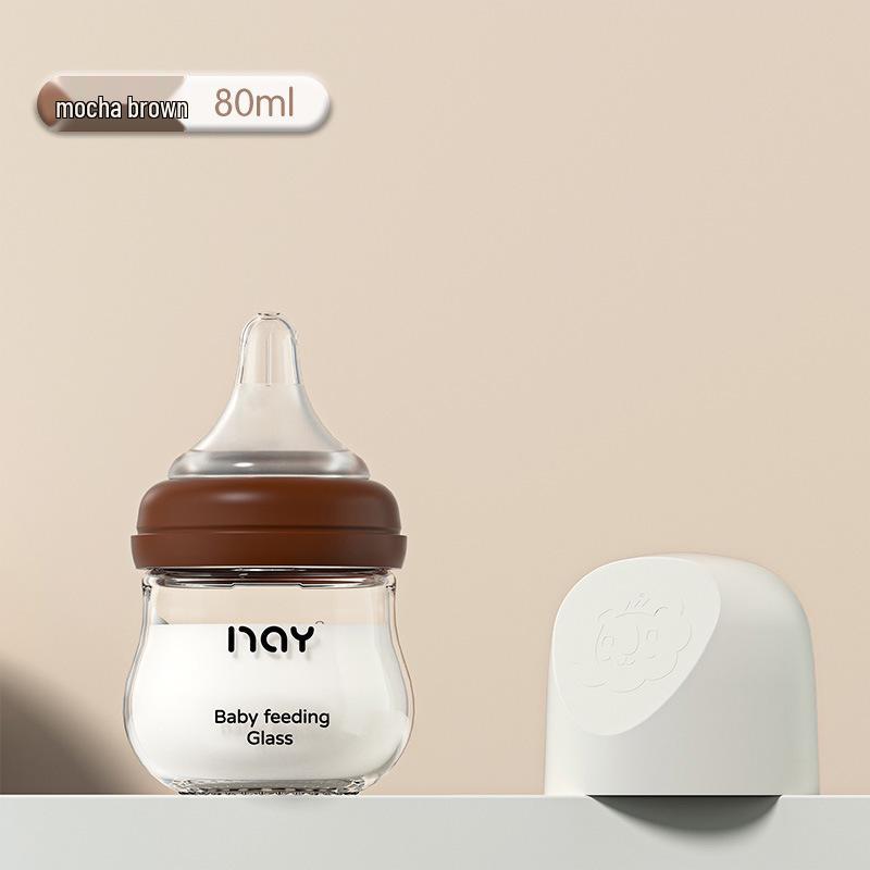 Nuoxin Baby Anti-Choke Borosilicate Glass Feeding Bottle for Newborns, Anti-Bloating, Medium Size.