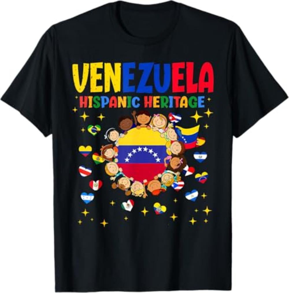 Venezuela Map 7 Stars Flag TShirt Woman Man Vintage Fashion Casual High Quality Cotton Printed Tshirt Outdoors Simple Style
