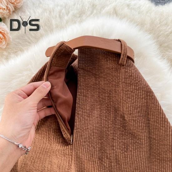 Dámská sukně dělená jednobarevná sukně s vysokým pasem měkká tlustá hřejivá měkká vložka dojíždění elegantní styl zapínání na zip délka do poloviny lýtek midi sukně