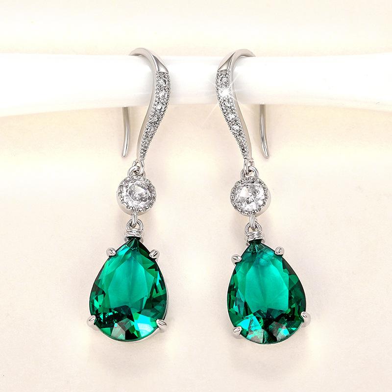 Simple Anti Emerald Water Drop Earrings Charm Women  Sterling Silver Fine  Prevent Allergy Party Accessories Gifts