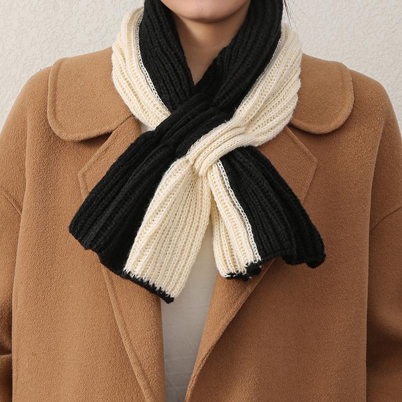 Eșarfă scurtă pentru femei, toamnă/iarnă, tricotată în cruce, ediție coreeană, blocată în culori, versatilă, căldură de iarnă, protecție pentru gâtul leneș