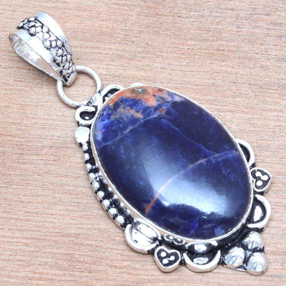 Pendant Sodalite Gemstone Handmade Mother'Day Silver Jewelry 2"