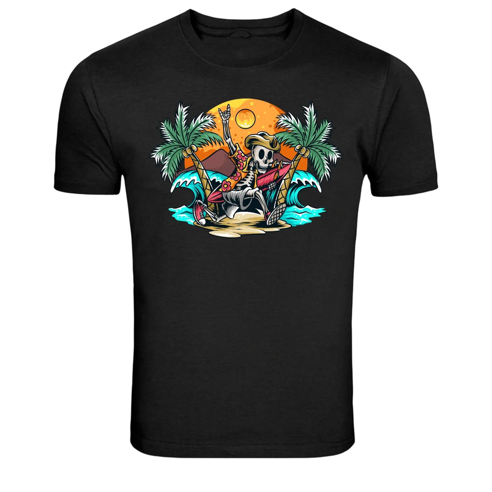 Tropical Surf Skull Coconut Graphic T Shirt Summer Beach Tee 3XL