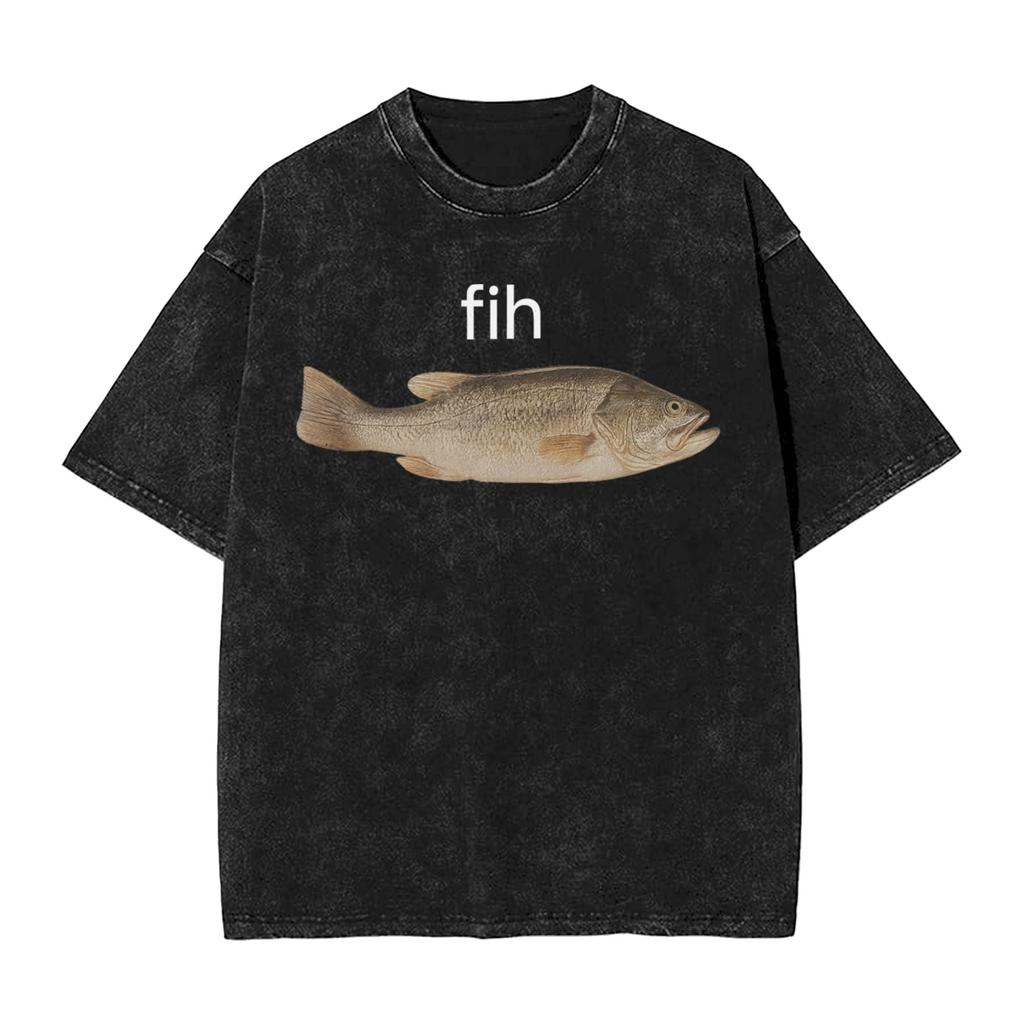 Cahfih Funny Catfish Fih Meme Washed T Shirt Man Y2k Basic Cotton T Shirts Summer Oneck Harajuku Tees Loose Oversized Clothing