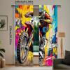 2pcs- Off-road motorcycle modern style color-blocking art printed curtains, pole bag home decoration, room decoration