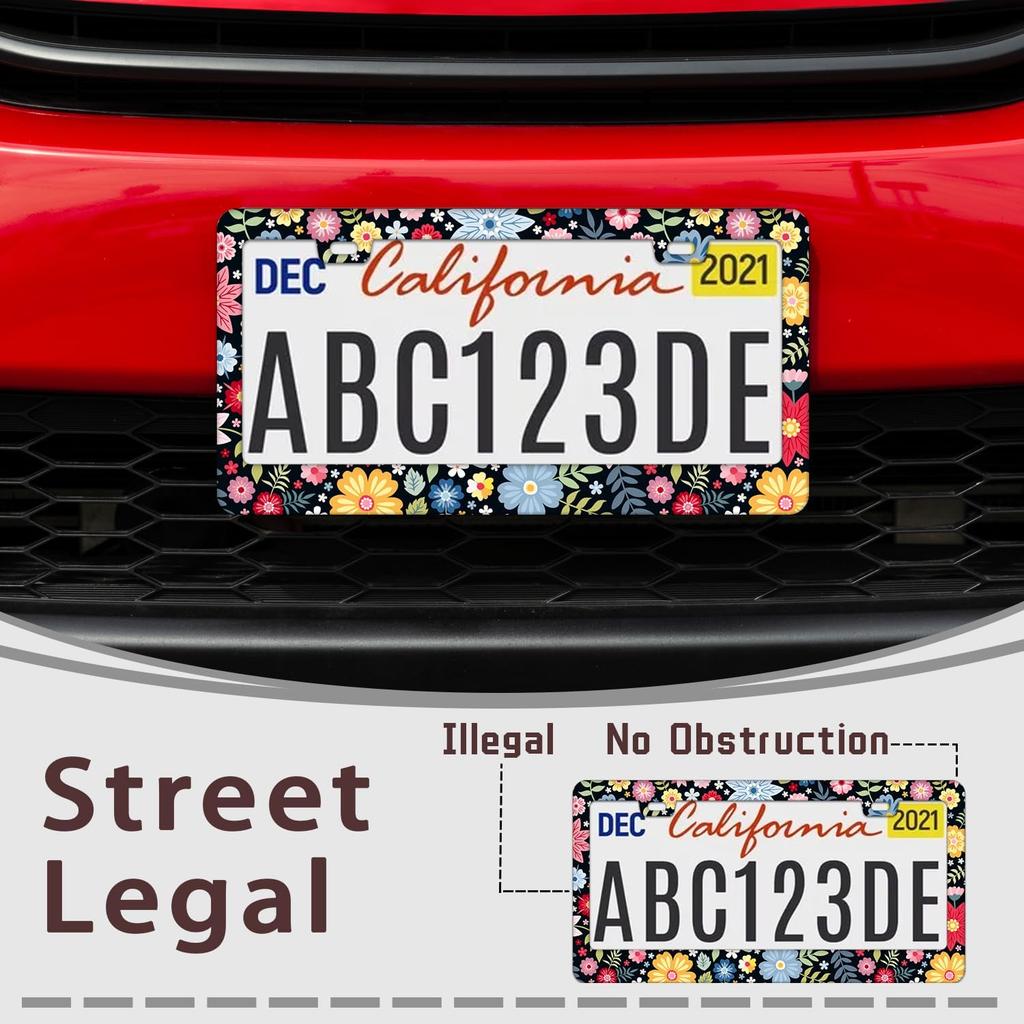Personalized License Plate Frame Hippie Flower License Plate Frame 2 Pcs Stainless Steel License Plate Cover For Men Women For Car Decoration Size
