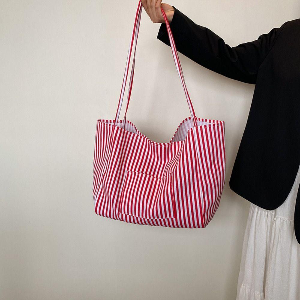 Simple Striped Shoulder Bag Lightweight Shopping Bag New Striped Tote Bags  for Women