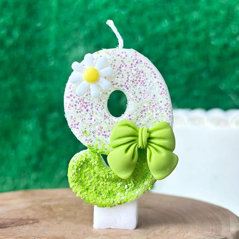 

Green Butterfly Glitter 0-9Number Birthday Candles Cake Topper Wedding Digital Cake Dessert Decor Birthday Decoration