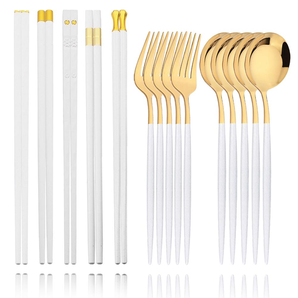 Black Gold Korean Tableware Set 15-20Pcs Luxury Cutlery Set Stainless Steel Dinnerware Knife Fork Spoon Chopsticks Cutlery Set