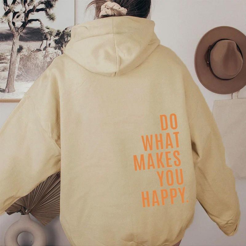 Womens Hooded Sweatshirt Streetwear Loose Fit Long Sleeve Printed Pullover Casual Top