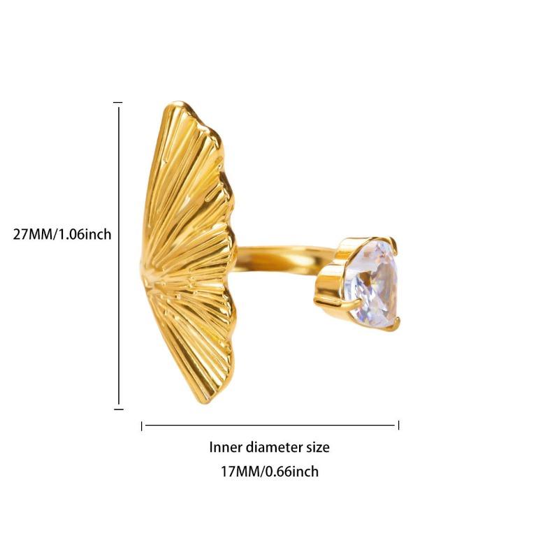 

Personalized Ginkgo Biloba Stainless Steel Ring Women s Opening Adjustable Love Zircon Simple Versatile Heart Ring
