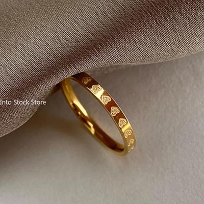Golden 2mm Heart Rings Women Thin Finger Ring Wedding Band Engagement Jewelry Girlfriend Gift