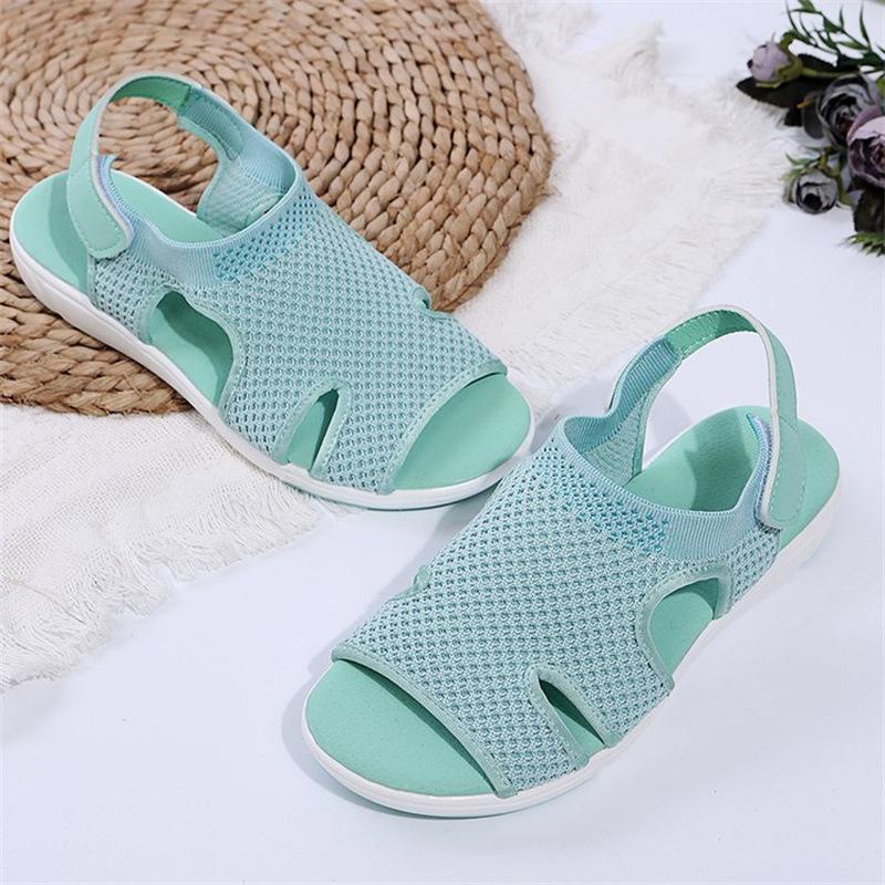 22 summer new European and American sandals large size breathable elastic fly weaving flat bottom casual