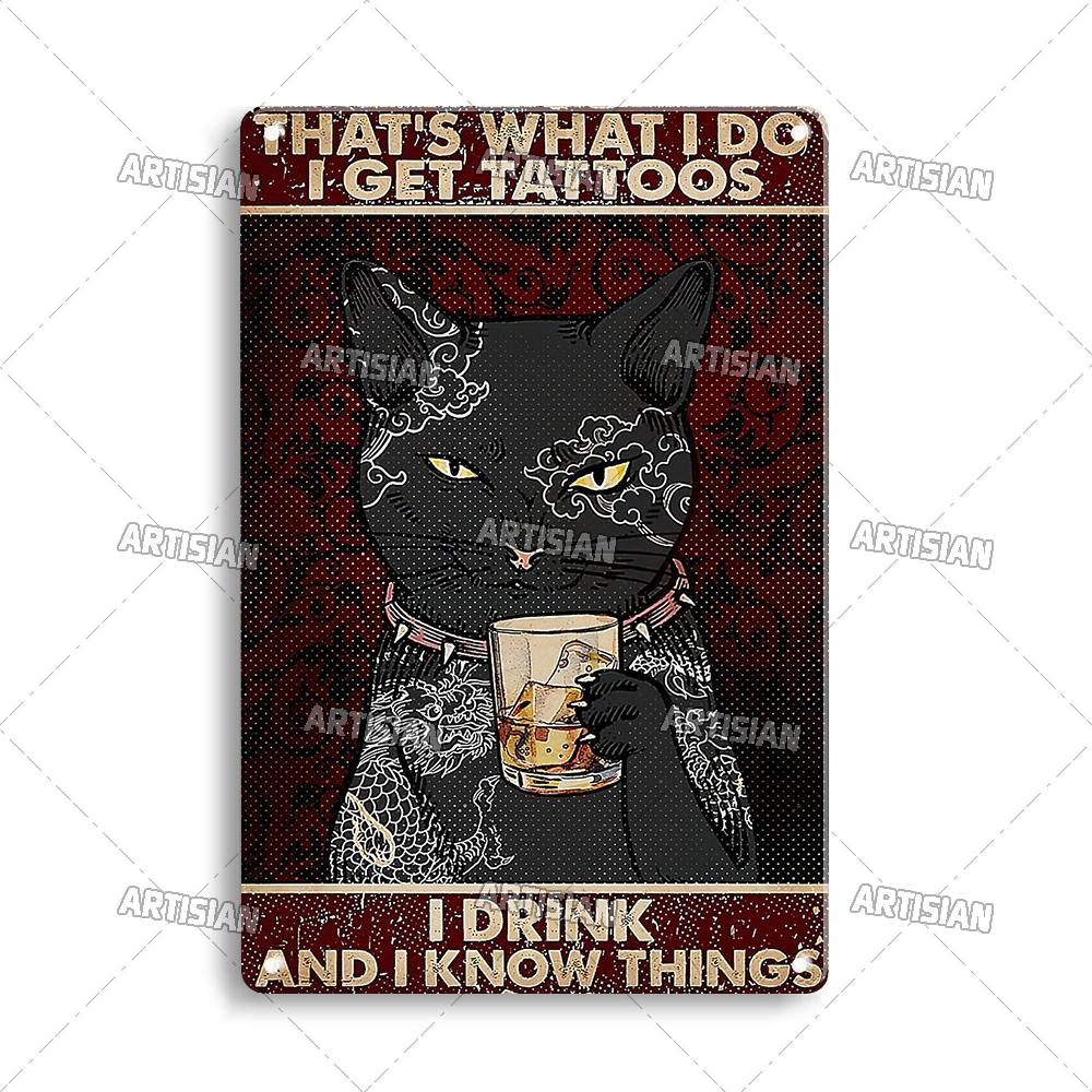 Pôster de Metal Retrô Gato Preto Artista Animal de Estimação Engraçado Vintage Decorativo Placa de Estanho Garagem Bar Pub Clube Cozinha Casa Decoração de Parede Caverna do Homem