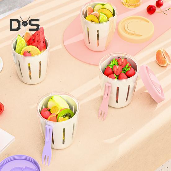 Double-layer Salad Cup Portable Fruit Container with Fork Leakproof Sealed Food Box for Picnic Outdoor Travel