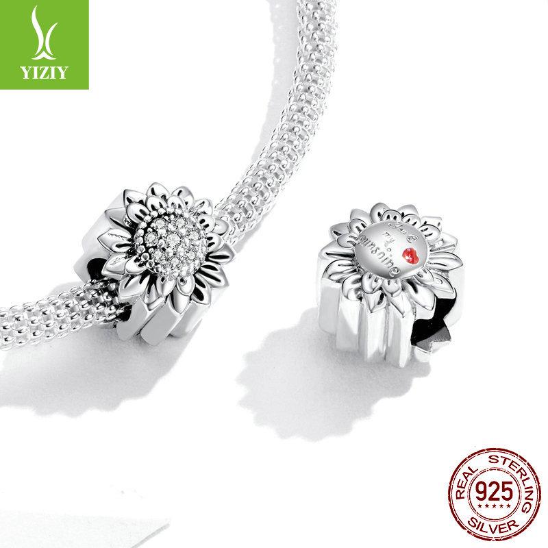 Vintage Oxidized Silver Sunflower Beads for DIY Bracelets - SCC1507