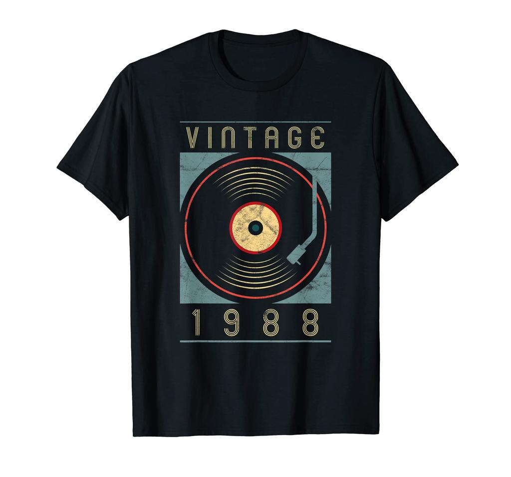 Camiseta gráfica de aniversário de DJ com toca-discos retrô de vinil vintage de 1988