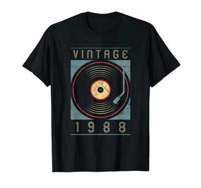 Vintage 1988 Vinyl Retro Turntable Birthday DJ Graphic T-Shirt