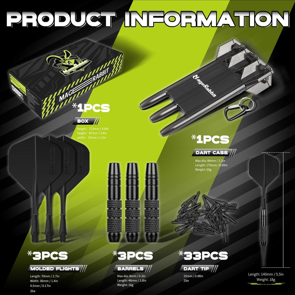 MageRabbit darts, copper, 3 darts, 30 soft tips, black box, beginner, black