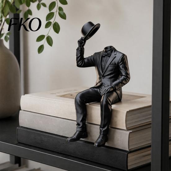 Luxury Interior Design Pieces 3D Printed Sitting Gentleman Ornament, Minimalist Abstract Faceless Figurine, Home Office Decor Aesthetic Art Sculpture