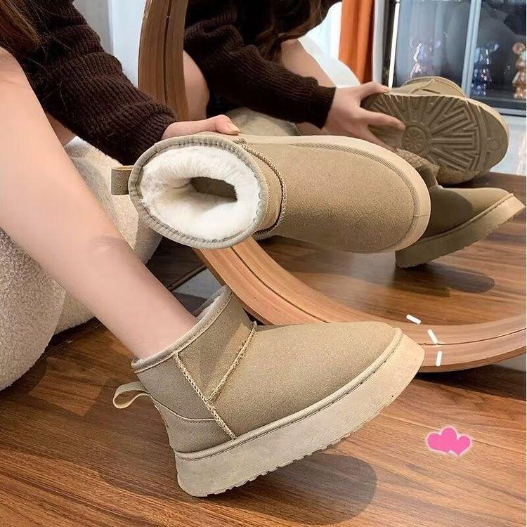 Snow boots winter velvet thickened Zhou Dongyu integrated with fur short tube thick sole heightening cotton boots