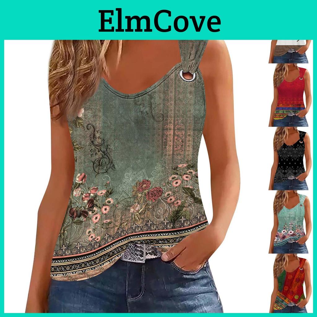 Womens Neck V Tank Top Basic Printed Casual Flowy Summer Sleeveless Deep Side Cut Tops For Women