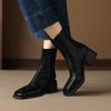New leather women's large-size Martin boots solid color round head middle heel comfortable square heel autumn and winter rear zipper middle boots