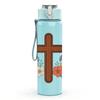 1PC Christian Cross Wild Flower Print 750ml Color Plastic Sports Water Bottle Leakproof Flip Straw Lid Suitable for Sports Office Home Use