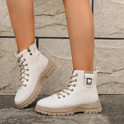 2024 Versatile Women's Ankle Boots Leather Thick-soled Lace-up Short Boots Women's Autumn and Winter Thick-soled Shoes Rubber