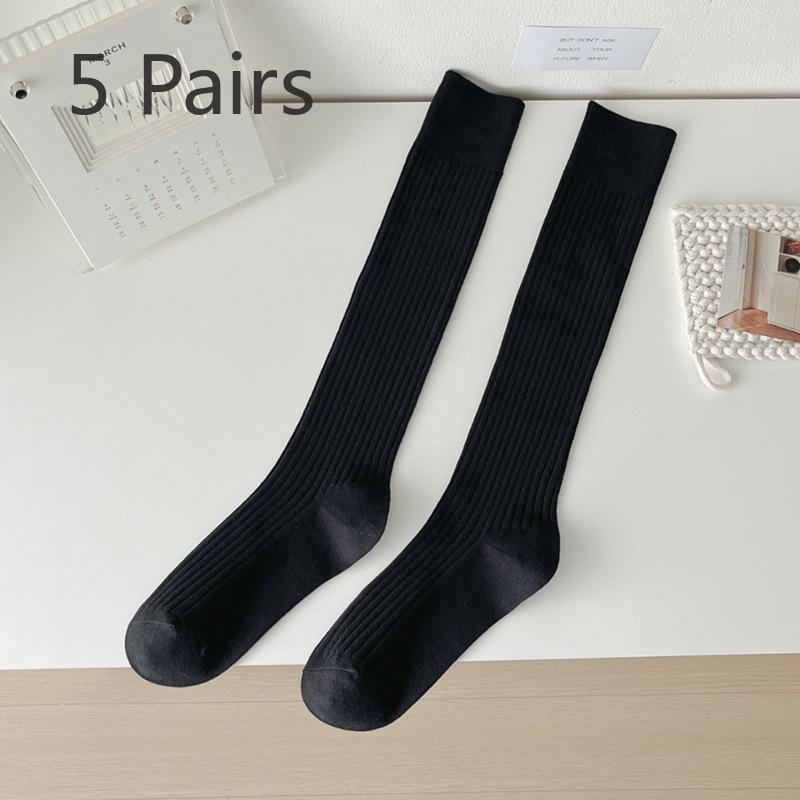 5 Pairs of Women Simple Pure Color Casual Take A Calf Socks