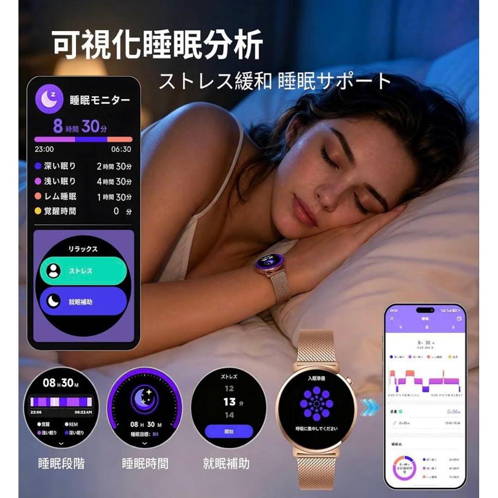 Used Smart Watch Compatible with iPhone and Android, Ultra-thin 2-color Strap, Waterproof