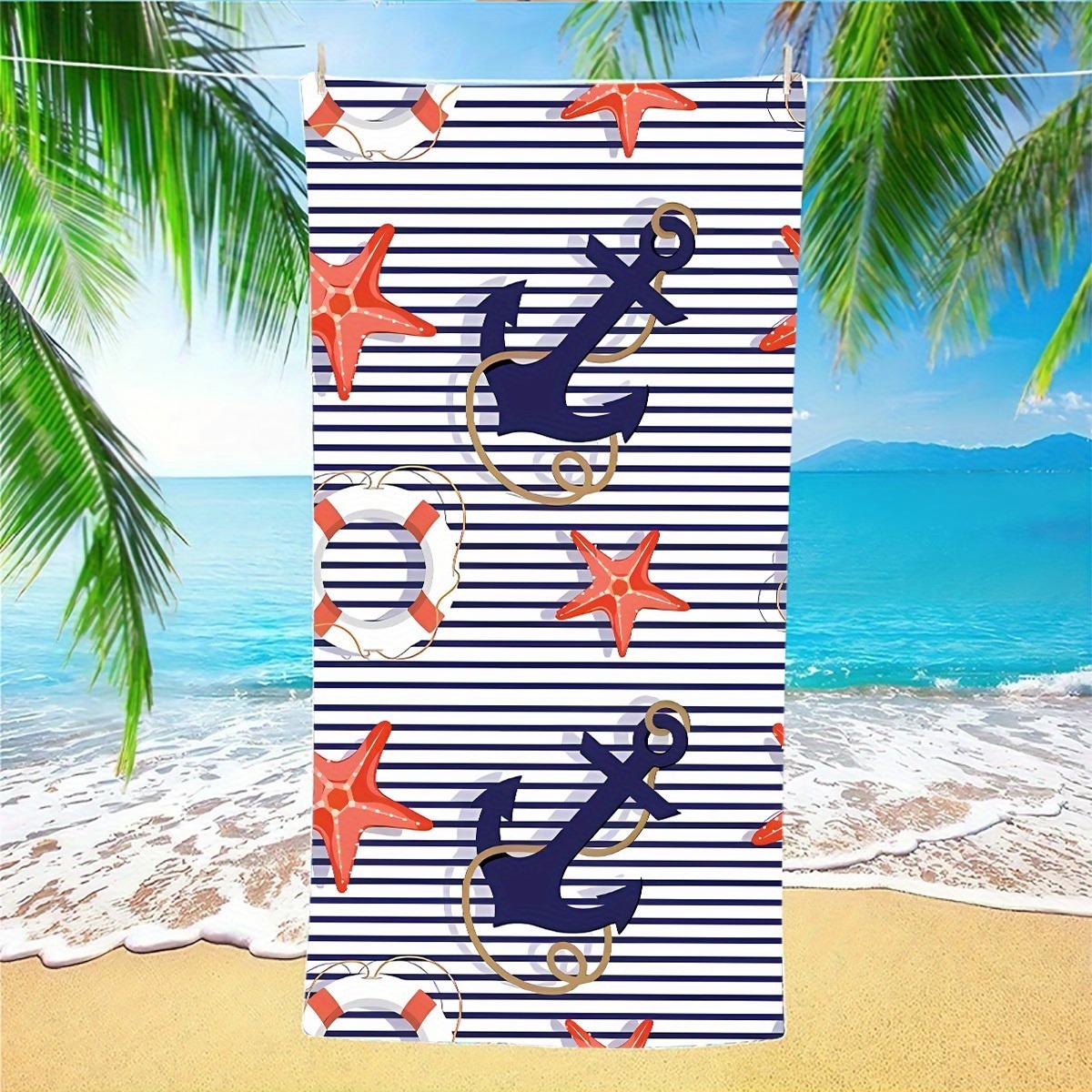 Nautical Beach Towel with Anchors, Starfish & Lifebuoys Suitable for towels, bath towels, beach towels W30*H60(CM)