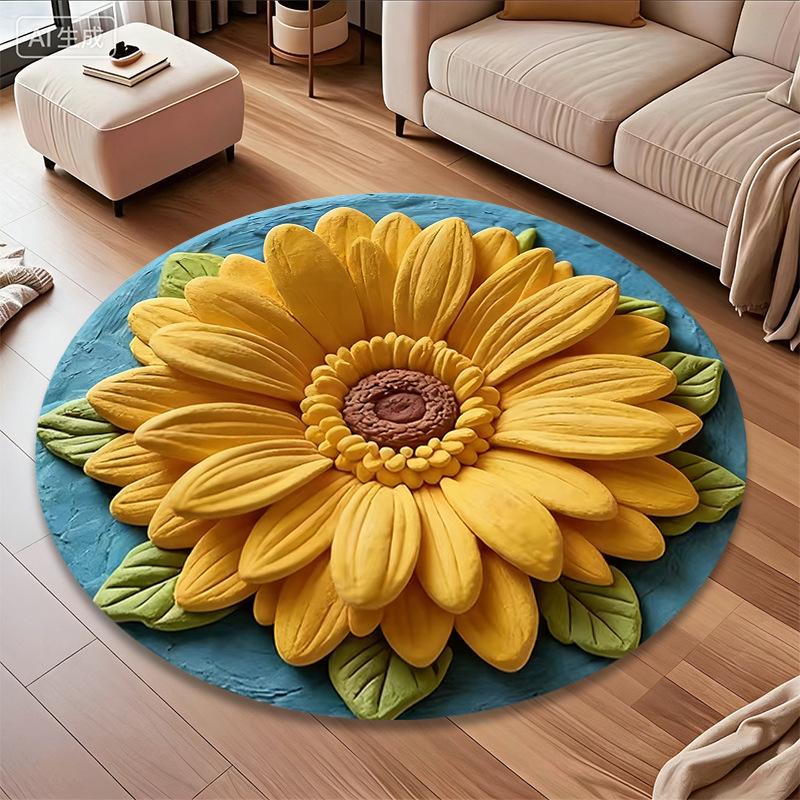 

2DSunflower Carpet Living Room Decoration Sofa Carpet Swivel Chair Hanging Basket Floor Mat Bedroom Bedside Carpet Home Mat 60cmx60cm