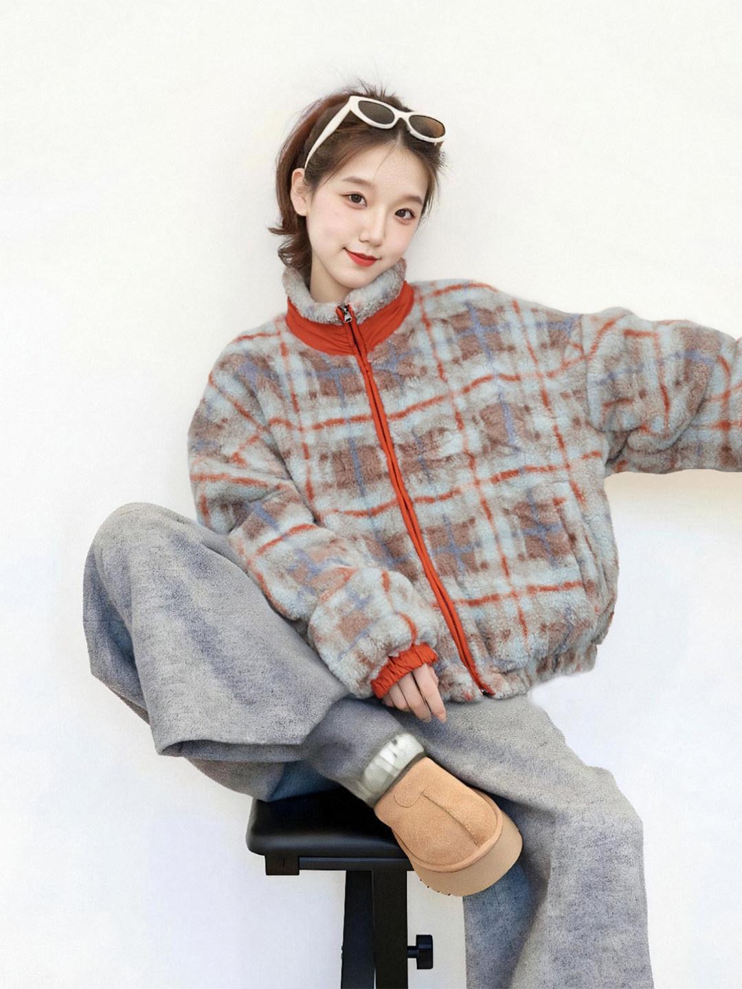 

Женское зимнее пальто из плюшевой шерсти ягненка в стиле Fair Isle, синее, для миниатюрных Large серый/синий