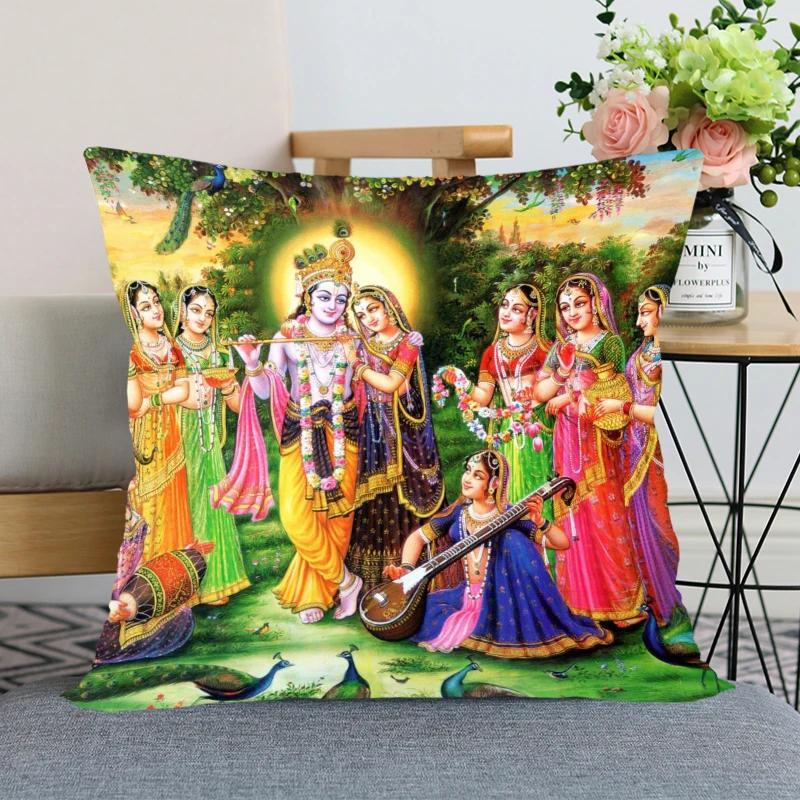 New Nice Radha Krishna Anime Pillow Cover Bedroom Home Office Decorative Pillowcase Square Zipper Pillow case Satin Soft Cover