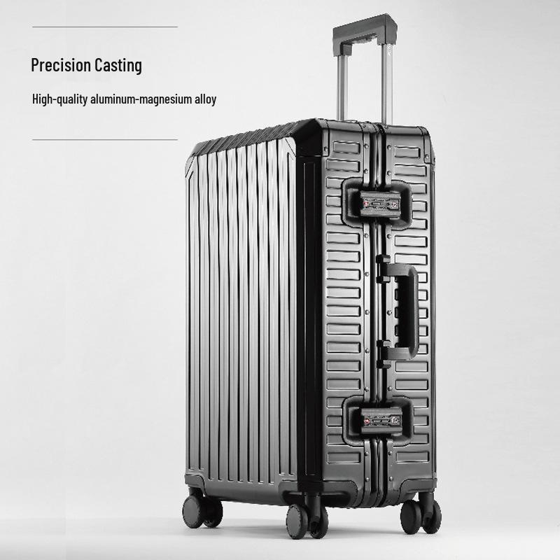 Aluminum Magnesium Alloy Carry-on Suitcase with Universal Wheels and Secure Password Lock for Men and Women