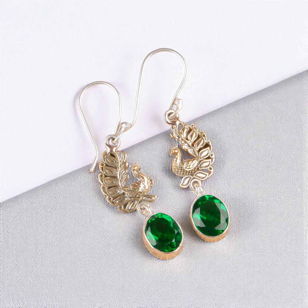Chrome Diopside Gemstone 925 Sterling Silver Handmade Jewelry Hook Earrings 1.8" EE-88-1
