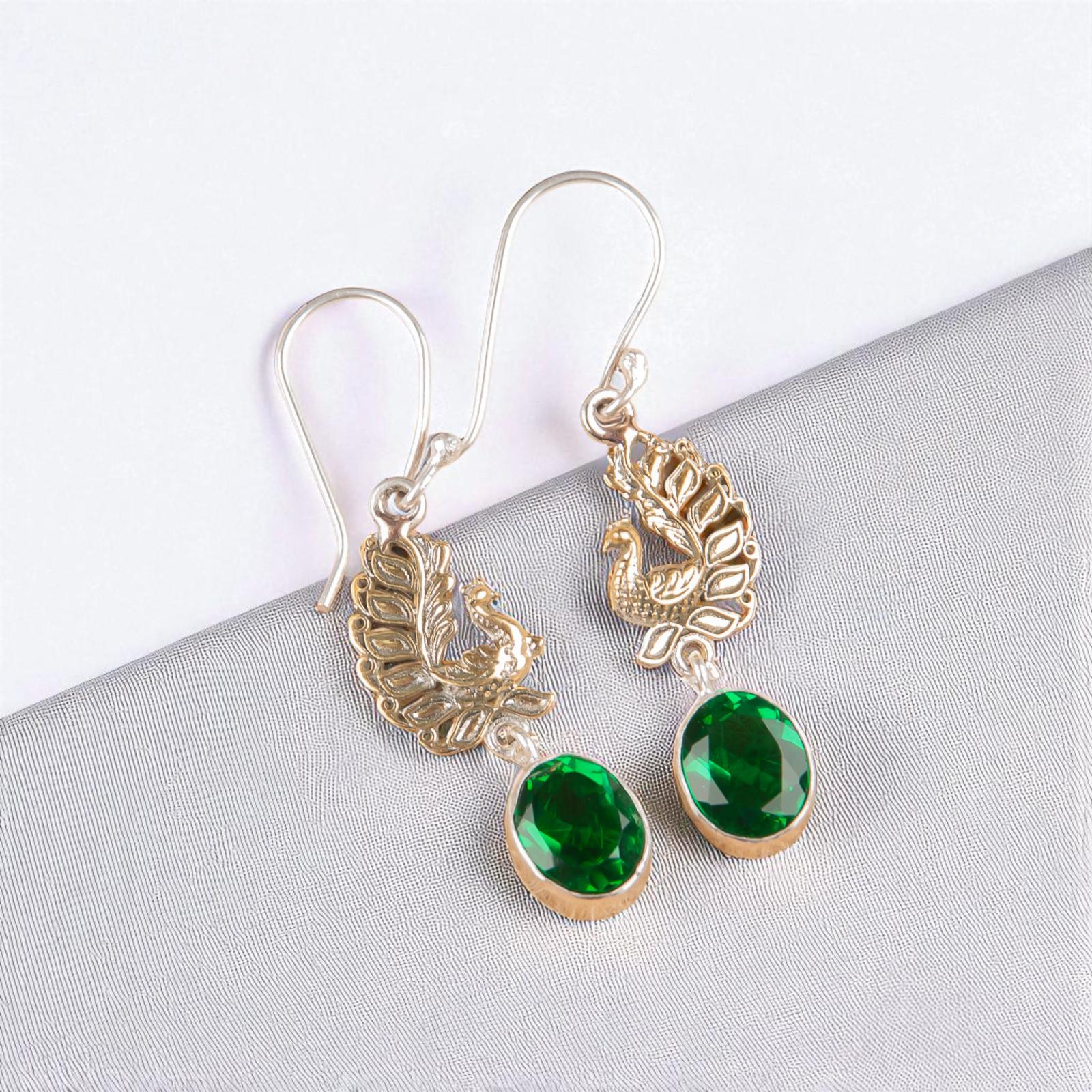 

Хромовый диопсид Драгоценный камень Серебро 925 пробы Изделия ручной работы Серьги-крючки 1,8 EE-88-1