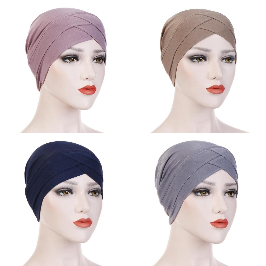 Knitted Turban Cap With Cross Front Style For Women Summer Winter Fashion