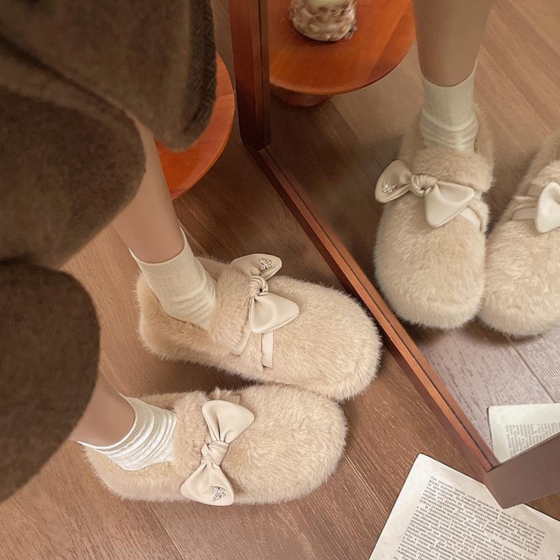 Retro thick-soled inner height-increasing girls' fluffy shoes, autumn and winter outer wear, velvet single shoes, warm snow cotton shoes, Doudou shoes