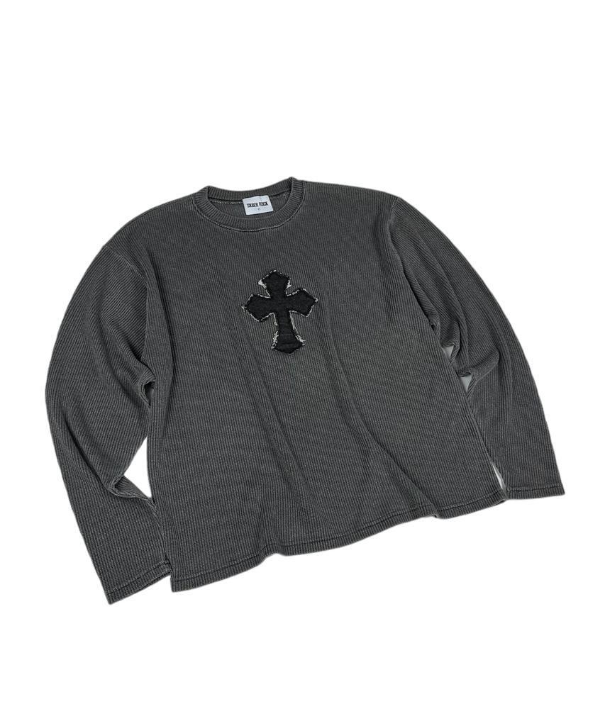 SK8ER ROCK Classic Cross Pigment Oversized Knit ((Charcoal))