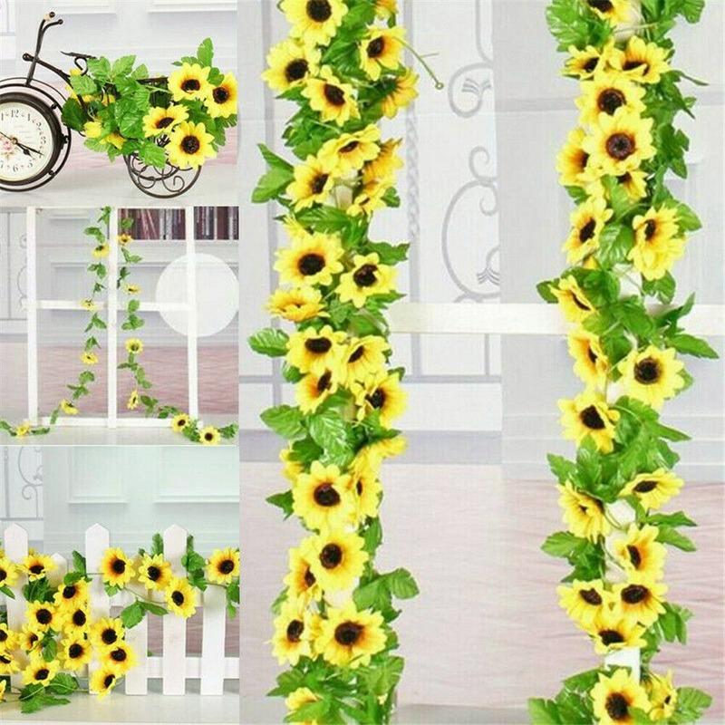 2.6M Artificial Sunflower Garland Silk Fake Flowers Ivy Leaf Plants Home Decor Flower Wall Wreath